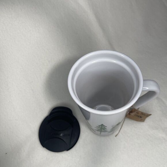 Starbucks Green Christmas Trees Ceramic Travel Tumbler Mug 2015 Coffee Tea Cocoa - Picture 3 of 4